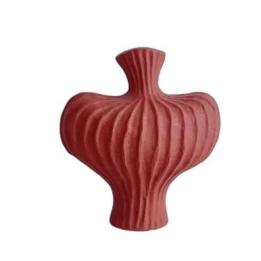 Imagem de Flores frescas de alta qualidade e sala de estar armário de TV mesa arranjo de flores vaso de cerâmica decoração macia e ornamentos adequados para uso interno (vermelho)