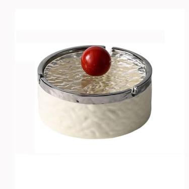 Imagem de Cinzeiro de cerâmica moderno para viagem, portátil, com tampa de vidro, cinzeiro decorativo para pátio, casa, escritório, exterior, uso interno, decoração de casa (branco)