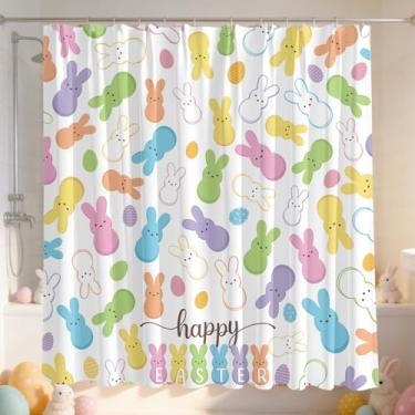 Imagem de InIsaJace Cortina de chuveiro de Páscoa feliz, linda cortina de banheira de coelho e ovo, decoração de banheiro à prova d'água estética primavera Páscoa com ganchos (182 x 182 cm)