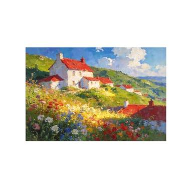 Imagem de Impressão em tela de arte de parede de paisagem - flores da montanha da aldeia - pinturas de decoração - imagens para sala de estar 60 x 90 cm 24 x 35 pol sem moldura