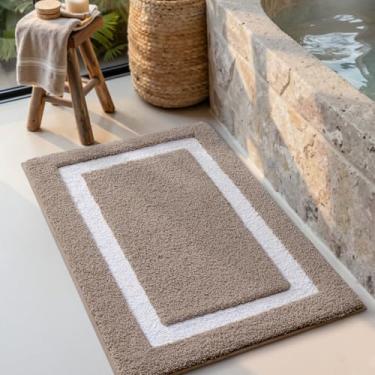 Imagem de LUMI Tapete de banheiro, 40,6 x 61 cm, antiderrapante, lavável, tapete de banho macio absorvente, tapetes de banheiro de microfibra fofa para piso, banheira de chuveiro, entrada, bege