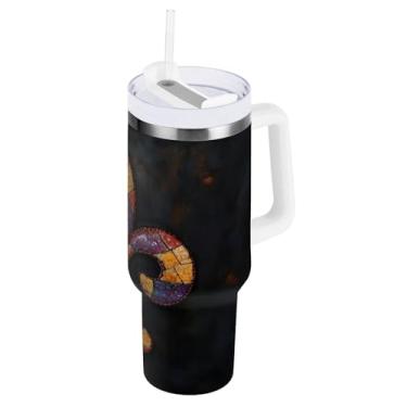 Imagem de Blueangle Copo isolado para Mardi Gras de 1,134 g com alça e tampa de palha, caneca de viagem reutilizável de aço inoxidável (338)