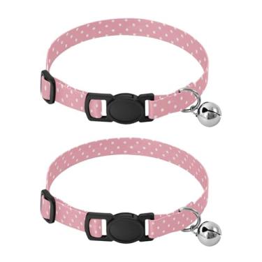 Imagem de STAYTOP 2 coleiras fofas para cães e gatos, com estampa de bolinhas brancas, fundo rosa, ajustável, de poliéster macio