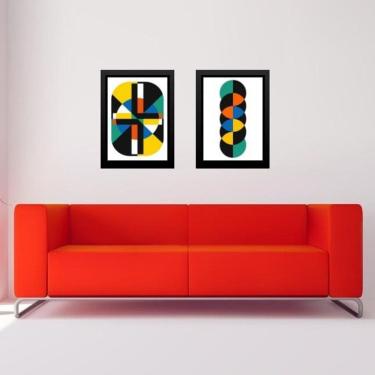 Imagem de Kit 2 Quadros Gravuras Coloridas Bauhaus 24X18Cm - Com Vidro