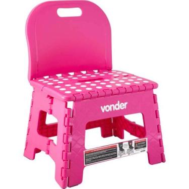 Imagem de Banqueta Plástica Dobrável, Rosa, Altura 220 mm, com Encosto, Vonder O