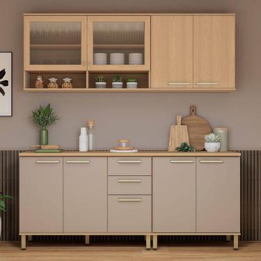 Imagem de Cozinha Compacta 100 MDF 4 Peças Com Tampo e Vidro Canelado 200cm Duna Luciane Móveis