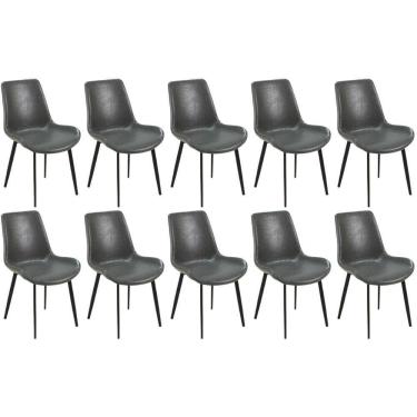 Imagem de Kit 10 Cadeiras De Jantar Estofada Chicago Base Metal - Cinza Escuro