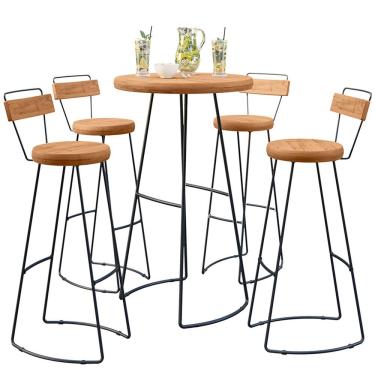 Imagem de Conjunto De Mesa Bistrô Ravi Com 04 Banquetas Em Madeira Maciça Mahal D01 Peroba Rosa - Lyam Decor