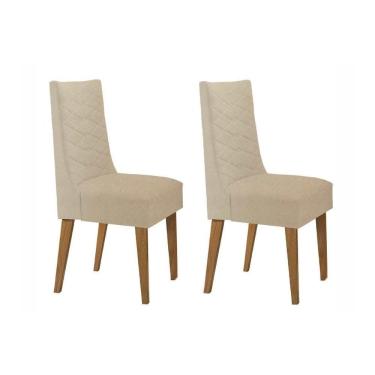 Imagem de Kit 2 Cadeiras De Cozinha Dafne 2 Un Madeira Capuccino Linho Bege Turim Rufato