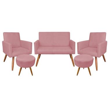 Imagem de Kit Namoradeira 2 Poltronas 2 Puffs Redondo Rosê Castanho