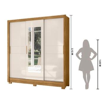 Imagem de Guarda Roupa Casal 3 Portas Deslizantes Com Espelho 2 Gavetas Bahamas - Freijó / Off White