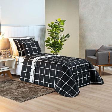 Imagem de Kit Cobre Leito Minimalista Solteiro 02 Peças Micropercal 200 Fios - Preto Com Branco