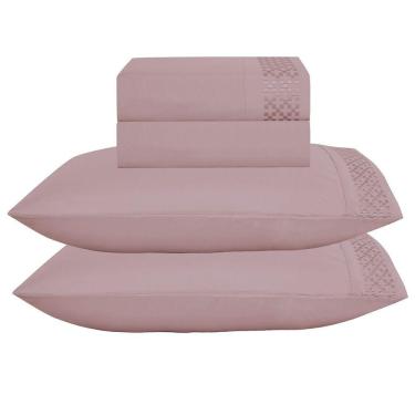 Imagem de Jogo De Lençol Quadri Queen 4 Peças Micropercal 300 Fios Bordado - Malva - 100% Poliéster