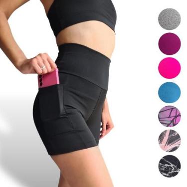 Imagem de Short Academia Meia Coxa com Bolso Lisa e Estampado Legging Feminina S