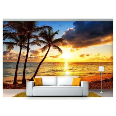 Imagem de Papel De Parede Praia Mar Por Do Sol Coqueiro  Npr220