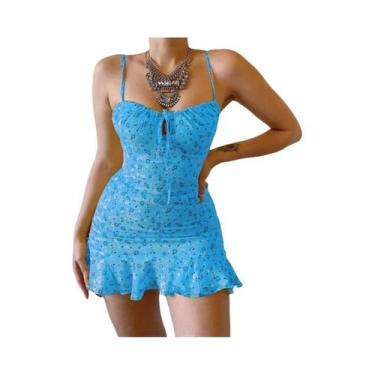 Imagem de Feminino sexy casual casa pequeno floral camisola vestido verão saia c