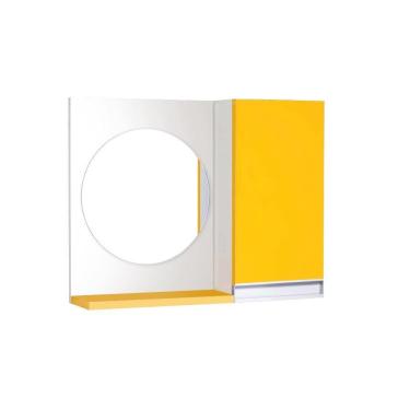 Imagem de Espelho Redondo para Banheiro com Armário Amarelo