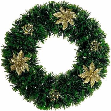 Imagem de Guirlanda de Natal pra Porta Decoração Natalina Dourada e Vermelha - F