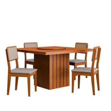 Imagem de Kit Mesa De Jantar Santiago 136 Prato Giratorio E 4 Cadeiras Cinamomo-nevoa Boucle