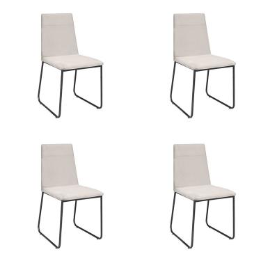 Imagem de Kit 4 Cadeiras De Jantar Cozinha Industrial Lexa Veludo Élpis Móveis Bege Claro Preta