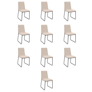 Imagem de Kit 10 Cadeiras De Jantar Cozinha Industrial Lexa Veludo Élpis Móveis Bege Preta