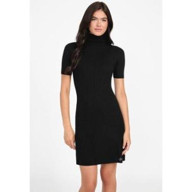 Imagem de Vestido Tricot Canelado Eco Gola Alta Preto-Feminino
