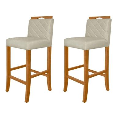 Imagem de Kit 2 Banquetas Altas para Cozinha Madeira Maciça Estofadas com Encosto Multimóveis CR15019