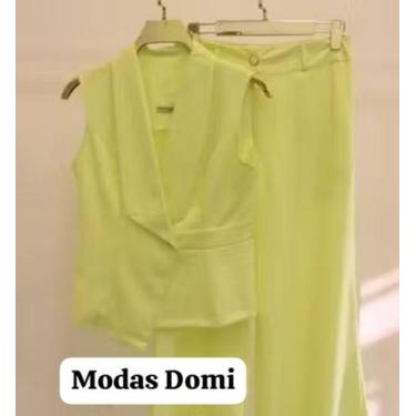 Imagem de Modas Domi- Conjunto Feminino Calça Pantalona e Colete com Detalhe de 
