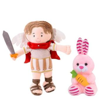 Imagem de Kit Boneco Jesus de Pano Antialérgico Religioso + Coelho de Pelúcia Br