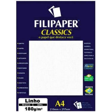 Imagem de Papel Linho Branco A4 210x297mm 180g/m² Filipaper 50 Folhas