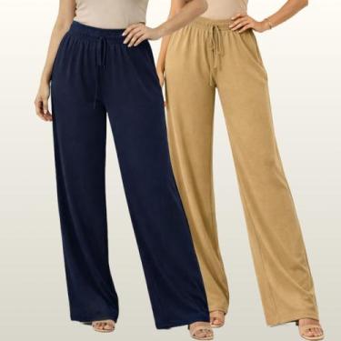 Imagem de Kit 2 Calça Feminina Pantalona Duna Cintura Alta Cós Elástico Com Bols