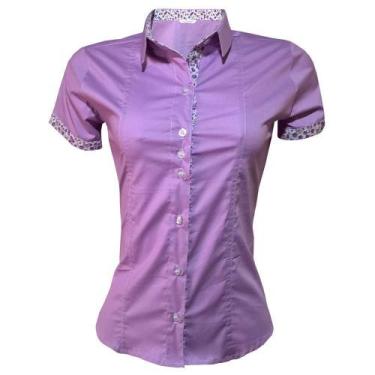 Imagem de Camisa Social Feminina Manga Curta Lilás - Lojas Vicenttino, GG