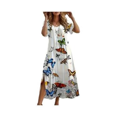 Imagem de Vestido Feminino plus Size De Verão Com Decote V E Estampa De Borbolet