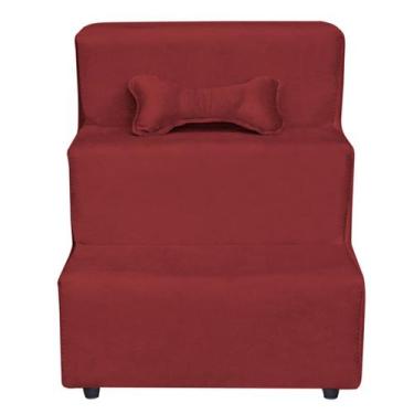 Imagem de Escadinha Pet 3 Degraus Cachorro e Gato Veludo Vermelho - Bebe Shop