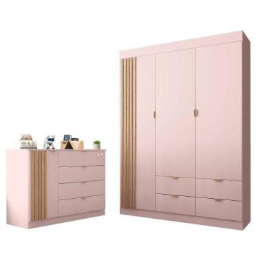 Imagem de Jogo de Quarto Infantil Ayla com Guarda Roupa e Cômoda - Phoenix Baby,