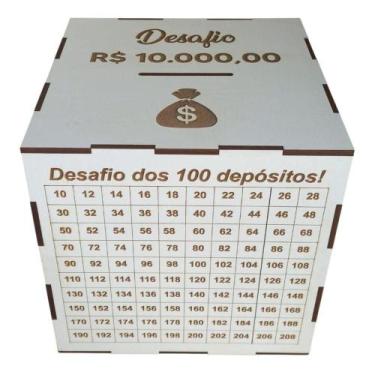 Imagem de Cofre Desafio 10 Mil para Metas de Poupança em MDF Branco Minimalista 