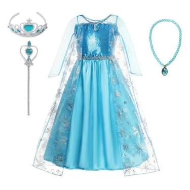 Imagem de Fantasia Vestido Infantil Elsa Frozen Com Manga+ Strass  - Arca distri