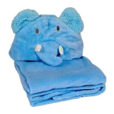 Imagem de Manta De Bebê Microfibra Com Capuz De Bichinho Elefante Azul - Jolitex