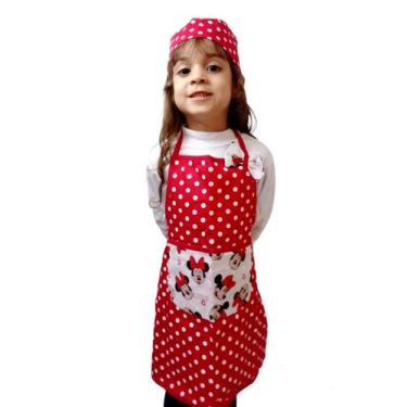 Imagem de Avental infantil com touca bandana - Vivana, Vermelho