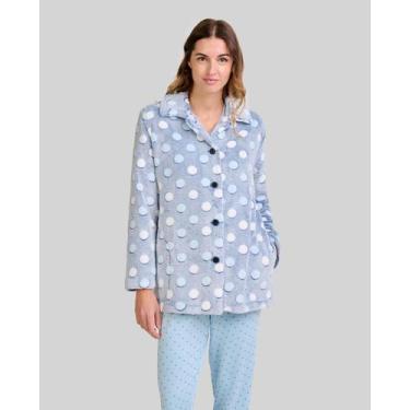 Imagem de Roupão Curto Feminino Felpudo com Estampa de Bolinhas Azul Celeste Loh