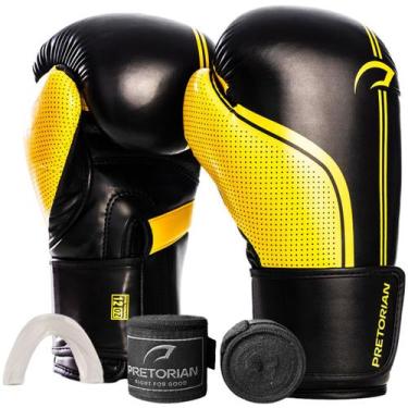 Imagem de Kit Luva de Boxe e Muay Thai First FX1 Bandagem Bucal Pretorian, Preto