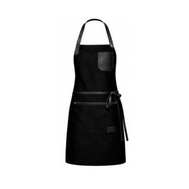 Imagem de Avental Preto Couro Chef de Cozinha Barista Barbearia Salao - CASA CHA