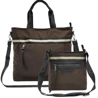 Imagem de Kit 2 Bolsas Feminina Nylon Tote Grande Ombro Transversal Pequena Alça