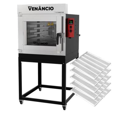 Imagem de Conjunto Forno Turbo a Gás com Vapor Venâncio Twister a Gás para 5 Esteiras com Base Preto 110V