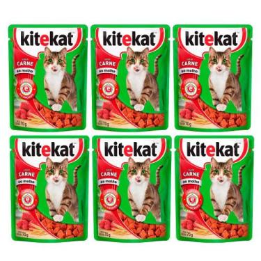 Imagem de Kit 6 Ração para Gatos KiteKat Adulto Sabor Carne 70g
