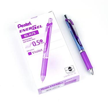 Imagem de Pentel EnerGel Deluxe RTX Caneta de gel líquido retrátil, linha fina, ponta agulha, tinta violeta, caixa com 12 (BLN75-V)