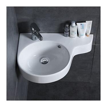 Imagem de jinyi2016SHOP Pias de vaso de banheiro pia de canto de banheiro pequeno mini apartamento montado na parede pias de banheiro brancas (cor: 2 furos esquerdos)