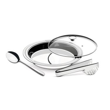 Imagem de Kit para servir aço inox com tampa de vidro 3 pç Tramontina