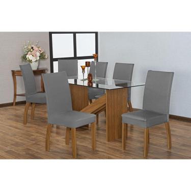 Imagem de Kit Capa Cadeira De Jantar Malha Com Elástico 04 Peças Cinza