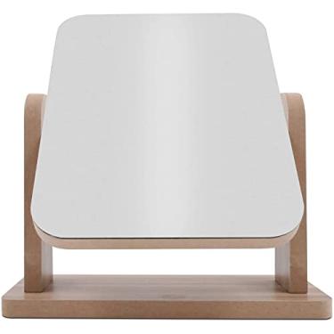 Imagem de Espelho de maquiagem Vanity com suporte de bambu natural, ampliação de 1X/3X, espelho de ampliação dupla face giratória de 360 graus, espelho portátil de mesa para bancada, espelho de maquiagem para banheiro (marrom grande)